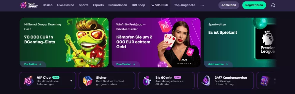 Winspirit Casino Willkommensbonus 400€ + 100 Freispiele – Jetzt spielen