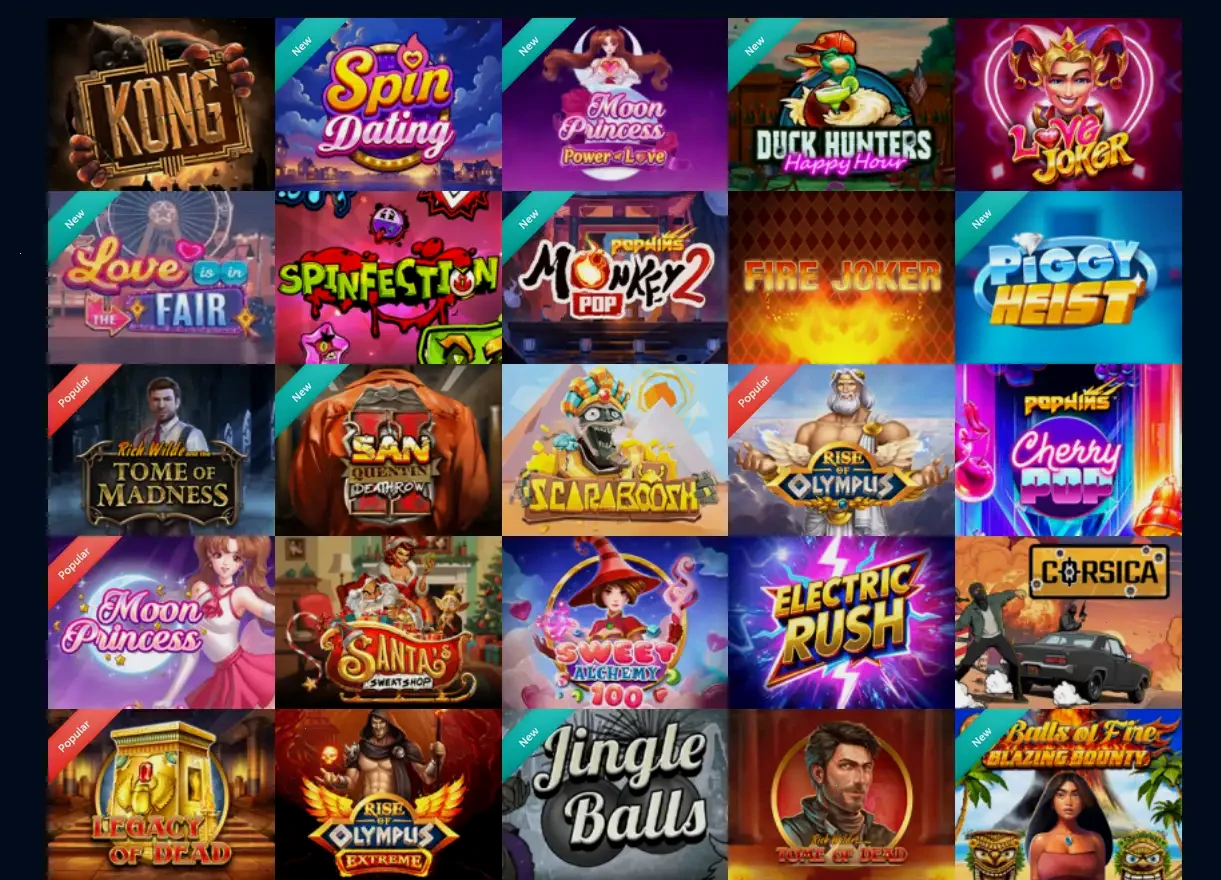 Winspirit Casino Login-Bereich und Spielauswahl auf dem Desktop